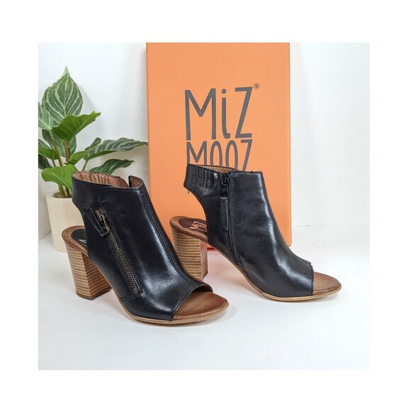 Miz Mooz "Summer" Peep Toe Block Heel Womens Sz 6.5 Leather Sandals Side Zip NWT - Picture 3 of 8